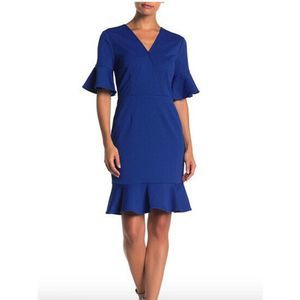 Trina Turk Quest Ruffle Trim Crepe Dress Blue NWT